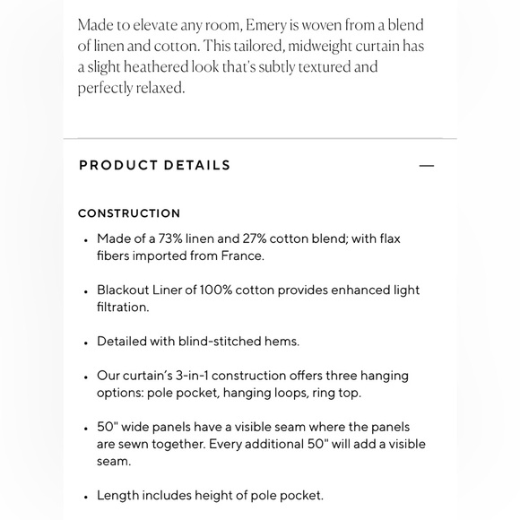 Pottery Barn Custom Emery linen 3 in 1 pole top curtains in flagstone - Picture 6 of 12